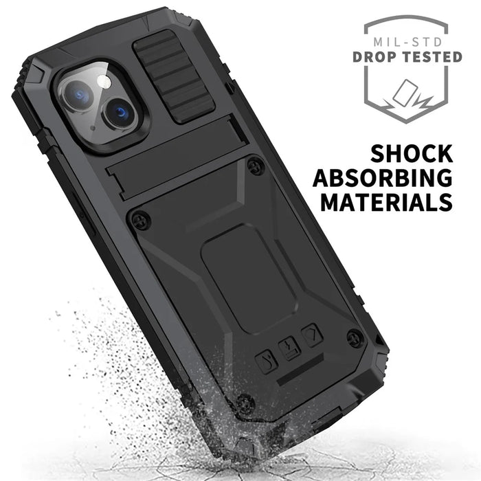 R-JUST for iPhone 14 6.1 inch Shockproof Hybrid Phone Case Protective Back Cover Kickstand with Screen Protector - Black - 4