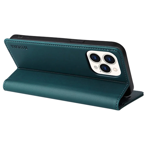 YIKATU Drop-proof Phone Cover For iPhone 14 Pro 6.1 inch, YK- 001 Scratch-resistant Magnetic Auto-absorbed PU Leather Flip Wallet Case Stand - Green - 2