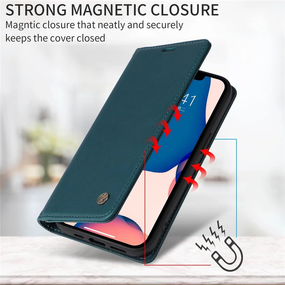 YIKATU Drop-proof Phone Cover For iPhone 14 Pro 6.1 inch, YK- 001 Scratch-resistant Magnetic Auto-absorbed PU Leather Flip Wallet Case Stand - Green - 5