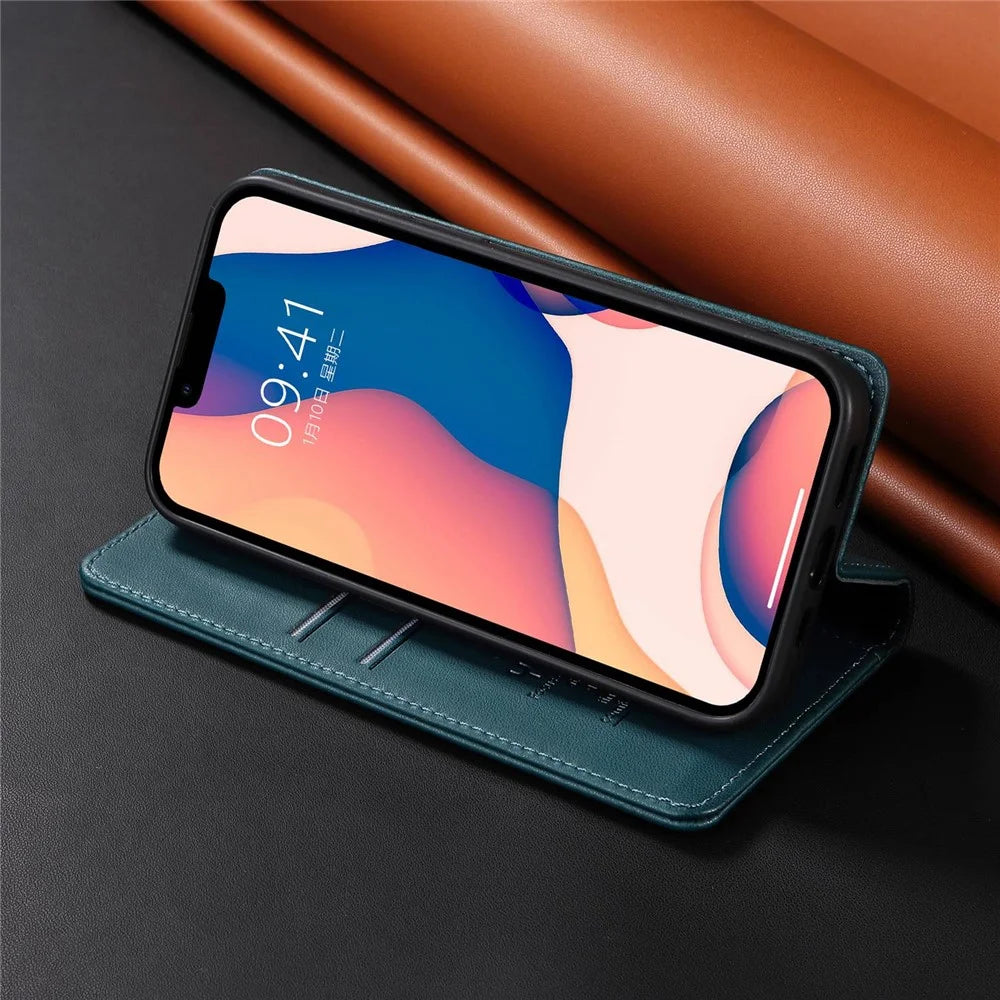 YIKATU Drop-proof Phone Cover For iPhone 14 Pro 6.1 inch, YK- 001 Scratch-resistant Magnetic Auto-absorbed PU Leather Flip Wallet Case Stand - Green - 7