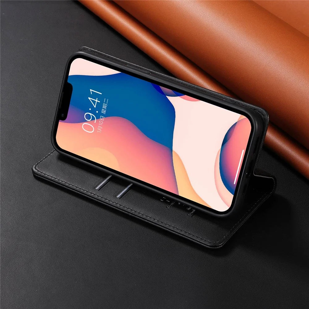 YIKATU Shockproof Phone Cover For iPhone 14 6.1 inch, YK- 001 PU Leather Flip Wallet Case Stand Magnetic Auto-absorbed Phone Shell - Black - 7
