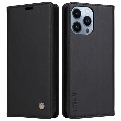 YIKATU for iPhone 13 Pro 6.1 inch YK- 001 Anti-fall Phone Case Magnetic Auto-absorbed PU Leather Flip Wallet Stand Protective Phone Cover - Black - 1