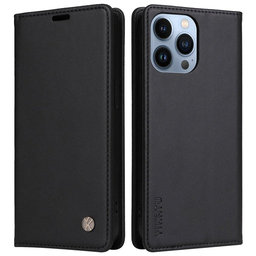 YIKATU for iPhone 13 Pro 6.1 inch YK- 001 Anti-fall Phone Case Magnetic Auto-absorbed PU Leather Flip Wallet Stand Protective Phone Cover - Black - 1