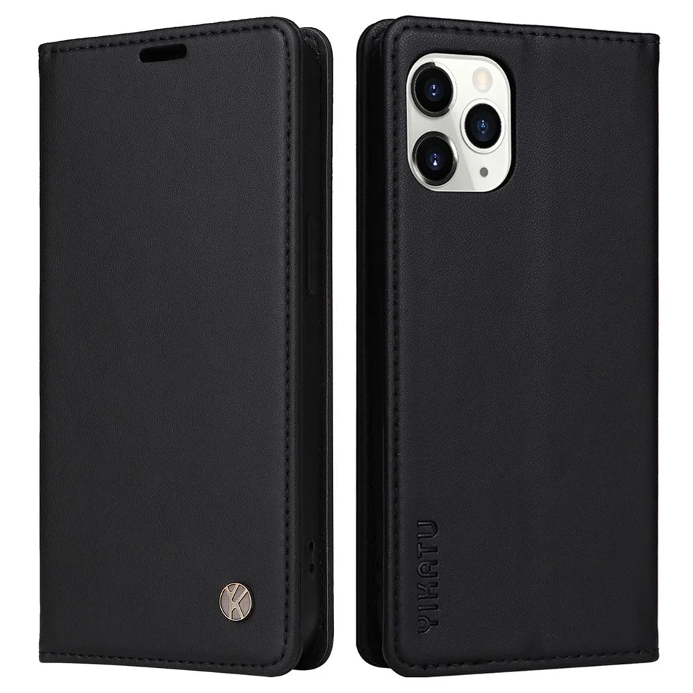 YIKATU Magnetic Closure Phone Case for iPhone 11 Pro 5.8 inch, YK- 001 Full Protection Phone Cover Flip Leather Wallet Stand - Black - 1