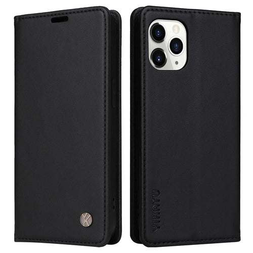 YIKATU Magnetic Closure Phone Case for iPhone 11 Pro 5.8 inch, YK- 001 Full Protection Phone Cover Flip Leather Wallet Stand - Black - 1