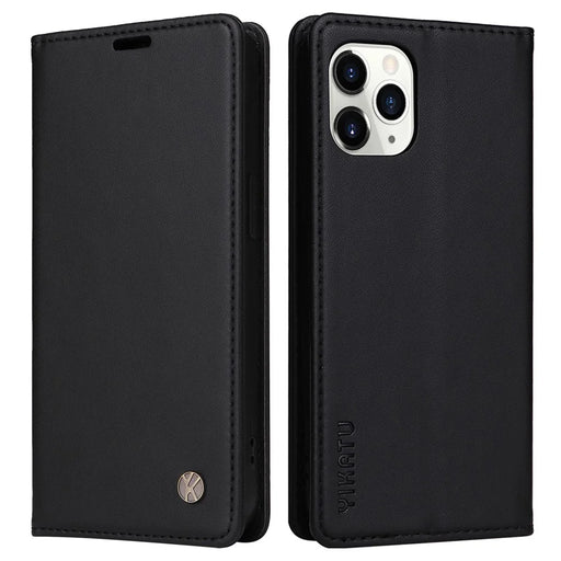 YIKATU Magnetic Closure Phone Case for iPhone 11 Pro 5.8 inch, YK- 001 Full Protection Phone Cover Flip Leather Wallet Stand - Black - 1