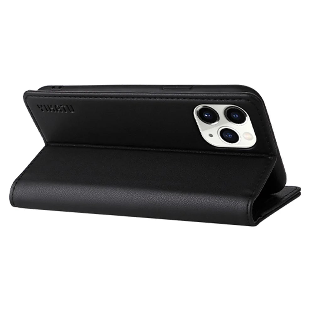 YIKATU Magnetic Closure Phone Case for iPhone 11 Pro 5.8 inch, YK- 001 Full Protection Phone Cover Flip Leather Wallet Stand - Black - 2
