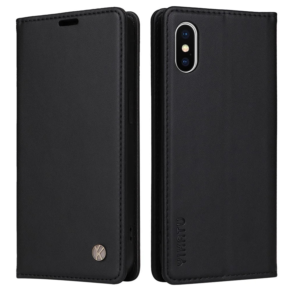 YIKATU For iPhone X / XS 5.8 inch YK- 001 Full Protection Phone Wallet Cover Magnetic Auto-absorbed PU Leather Flip Phone Case Stand  - Black - 1