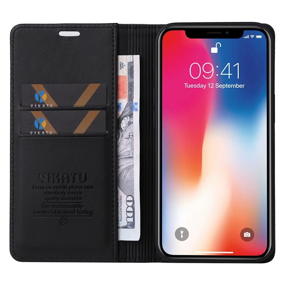 YIKATU For iPhone X / XS 5.8 inch YK- 001 Full Protection Phone Wallet Cover Magnetic Auto-absorbed PU Leather Flip Phone Case Stand  - Black - 3