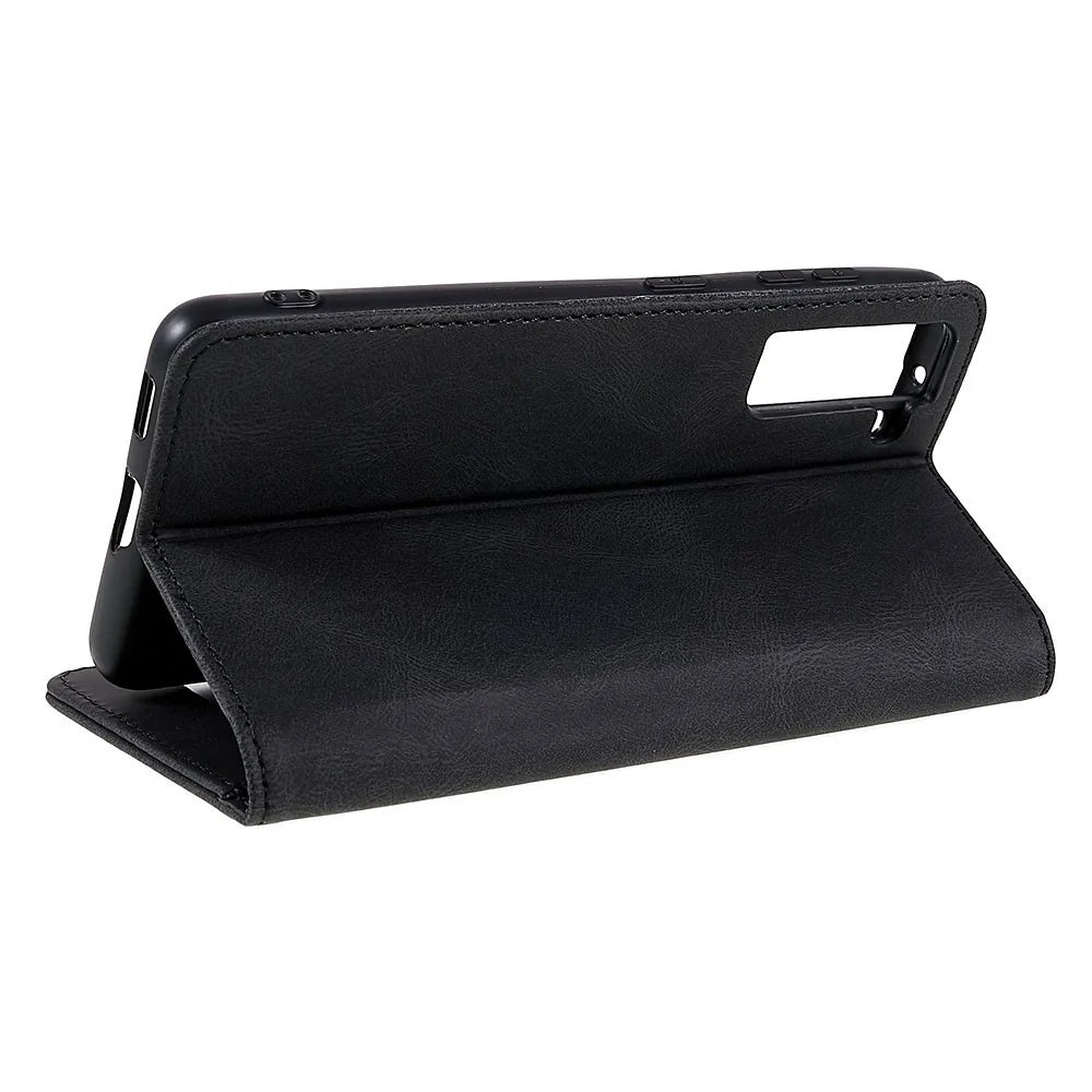 Strong Magnetic Adsorption Phone Case for Samsung Galaxy S22 5G, Stand Wallet Phone Cover Anti-scratch PU Leather Phone Shell - Black - 4