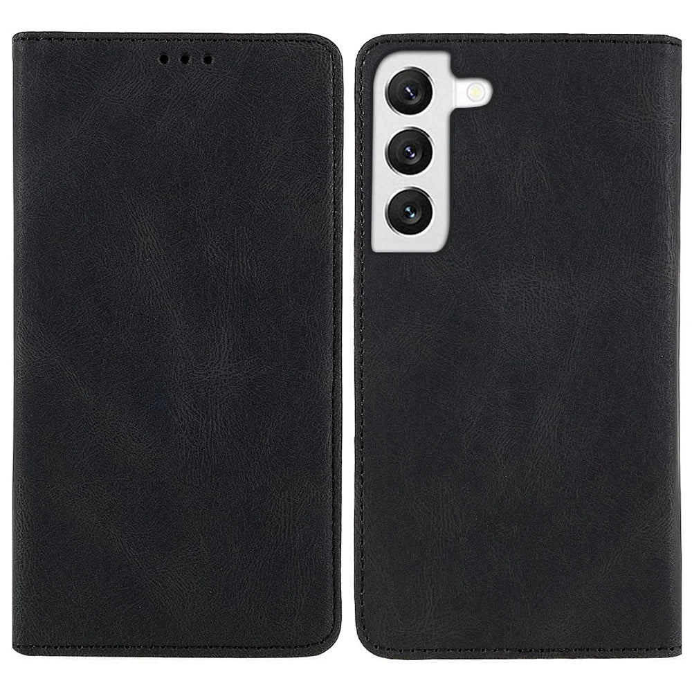 For Samsung Galaxy S22+ 5G PU Leather Wear-resistant Phone Case Magnetic Flip Stand Wallet Feature Shell - Black - 1
