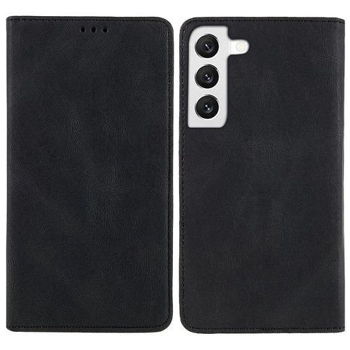 For Samsung Galaxy S22+ 5G PU Leather Wear-resistant Phone Case Magnetic Flip Stand Wallet Feature Shell - Black - 1