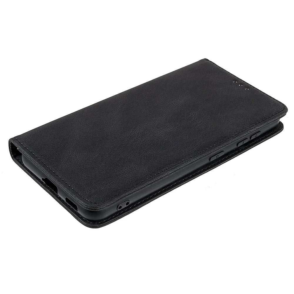 For Samsung Galaxy S22+ 5G PU Leather Wear-resistant Phone Case Magnetic Flip Stand Wallet Feature Shell - Black - 6