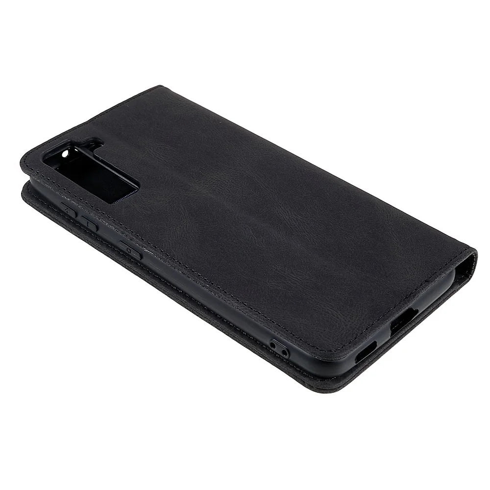 For Samsung Galaxy S22+ 5G PU Leather Wear-resistant Phone Case Magnetic Flip Stand Wallet Feature Shell - Black - 7