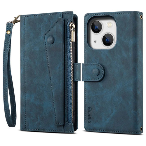 Star Series For iPhone 14 6.1 inch Phone Wallet Cover Multi-functional Zipper Pocket Shockproof Cell Phone Case - Blue - 1