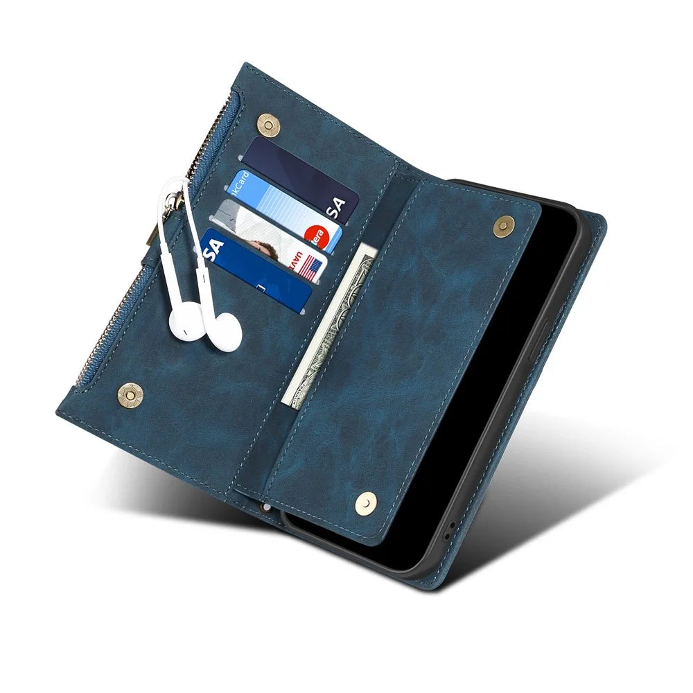 Star Series For iPhone 14 6.1 inch Phone Wallet Cover Multi-functional Zipper Pocket Shockproof Cell Phone Case - Blue - 5