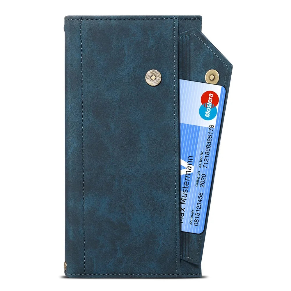 Star Series For iPhone 14 6.1 inch Phone Wallet Cover Multi-functional Zipper Pocket Shockproof Cell Phone Case - Blue - 7
