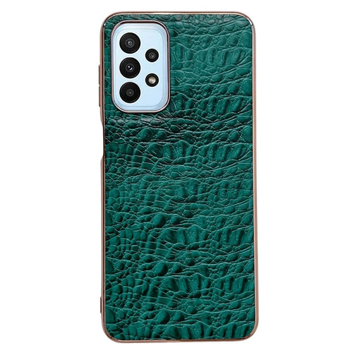 For Samsung Galaxy A53 5G Genuine Cow Leather Coating Case Shockproof TPU + PC Nano Electroplating Frame Protective Cover - Green - 1