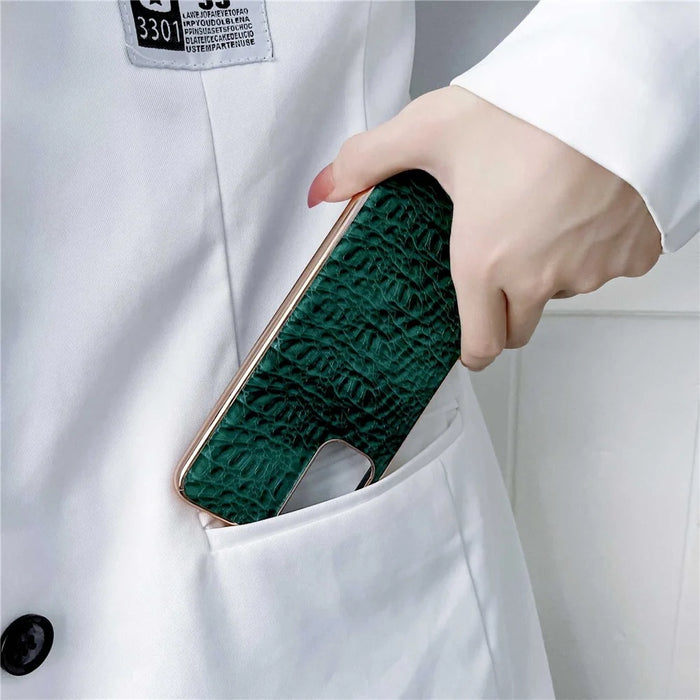 For Samsung Galaxy A53 5G Genuine Cow Leather Coating Case Shockproof TPU + PC Nano Electroplating Frame Protective Cover - Green - 3