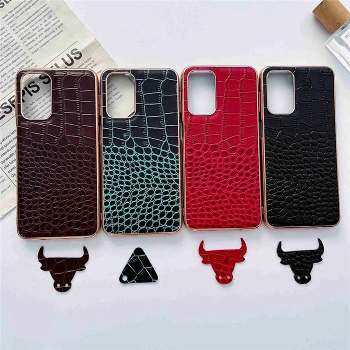 Gold Crocodile Series Electroplating Phone Case for Samsung Galaxy A13 4G, Genuine Cowhide Leather+TPU+PC Shell - Black - 3