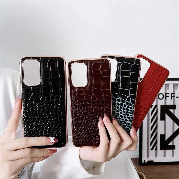 Gold Crocodile Series Electroplating Phone Case for Samsung Galaxy A13 4G, Genuine Cowhide Leather+TPU+PC Shell - Black - 4