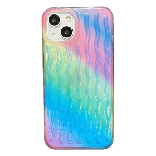 For iPhone 14 Pro 6.1 inch Smartphone Cover Wave Texture PC + TPU Anti-scratch Phone Cover - Gradient Green / Pink / Purple - 1