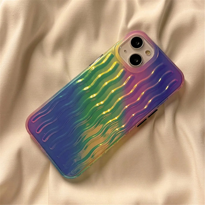 For iPhone 14 Plus Anti-scratch Hard PC + TPU Phone Cover Wave Texture Phone Case - Gradient Green / Pink / Purple - 2