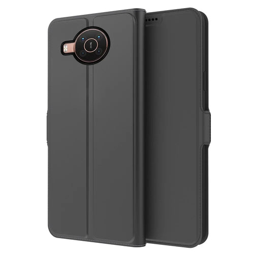 For Nokia X20 5G Anti-fall Phone Case Stand TPU + PU Leather Anti-scratch Dual Magnetic Clasp Folio Flip Phone Cover with Card Slot - Black - 1