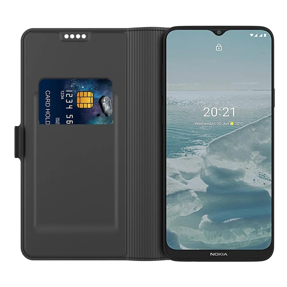 For Nokia X20 5G Anti-fall Phone Case Stand TPU + PU Leather Anti-scratch Dual Magnetic Clasp Folio Flip Phone Cover with Card Slot - Black - 2