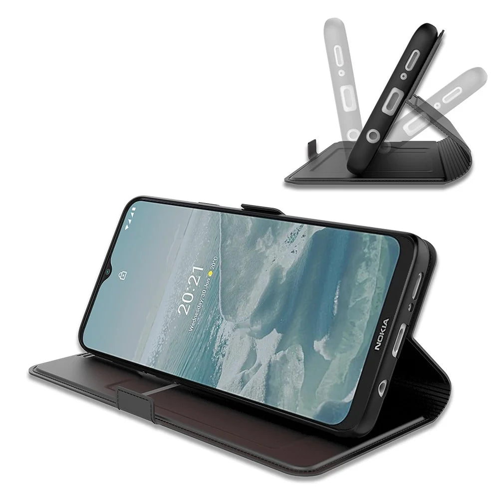 For Nokia X20 5G Anti-fall Phone Case Stand TPU + PU Leather Anti-scratch Dual Magnetic Clasp Folio Flip Phone Cover with Card Slot - Black - 3