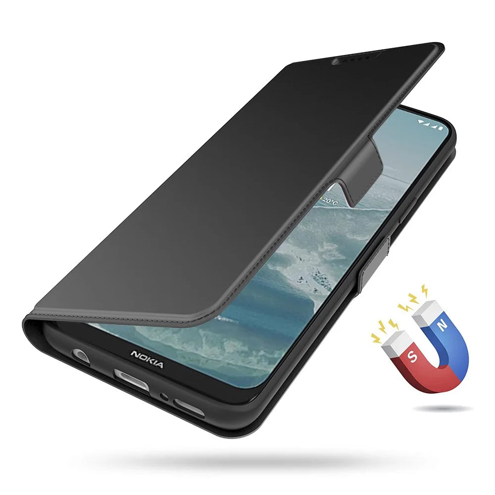 For Nokia X20 5G Anti-fall Phone Case Stand TPU + PU Leather Anti-scratch Dual Magnetic Clasp Folio Flip Phone Cover with Card Slot - Black - 4