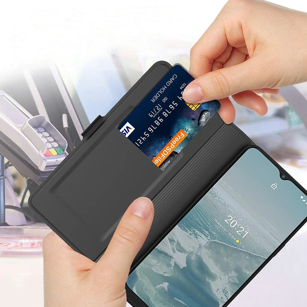For Nokia X20 5G Anti-fall Phone Case Stand TPU + PU Leather Anti-scratch Dual Magnetic Clasp Folio Flip Phone Cover with Card Slot - Black - 5