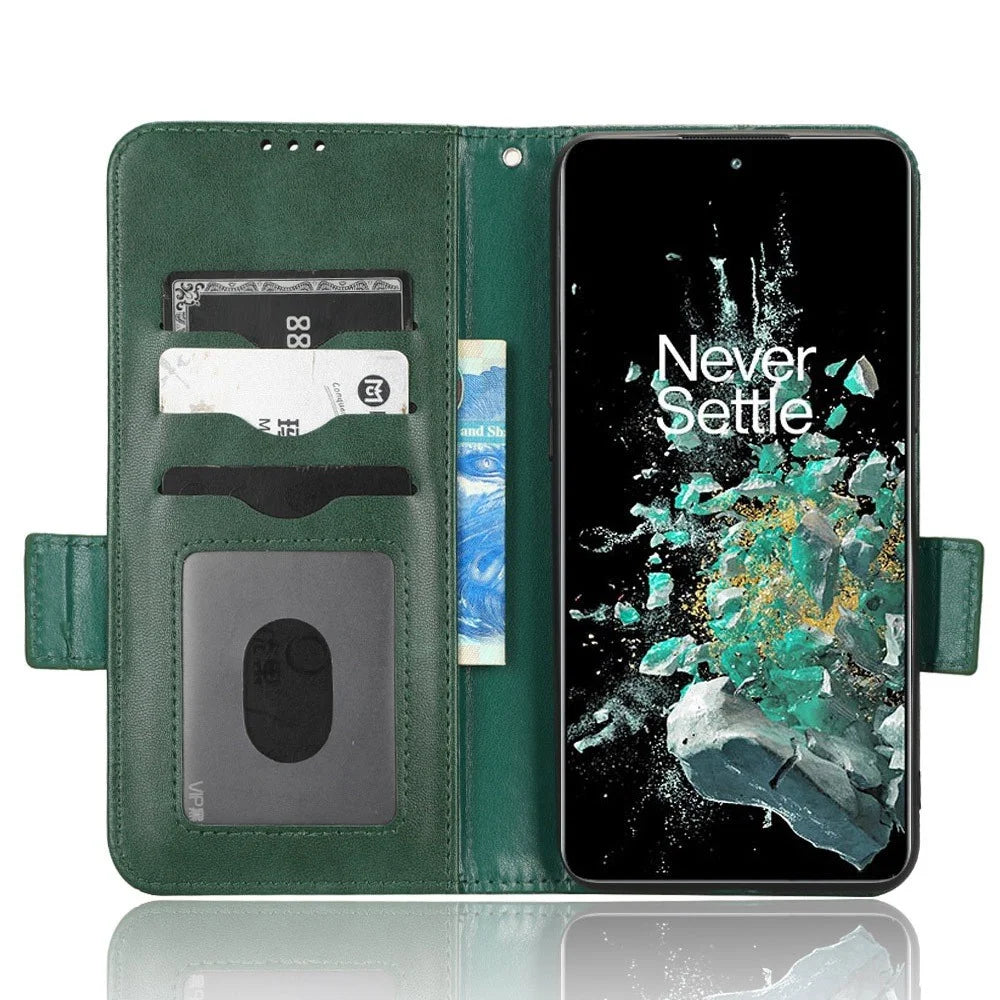 For OnePlus 10T 5G / Ace Pro 5G Triangle Pattern Imprinted Phone Case Foldable Stand Scratch-resistant PU Leather Wallet Cover with Strap - Green - 2
