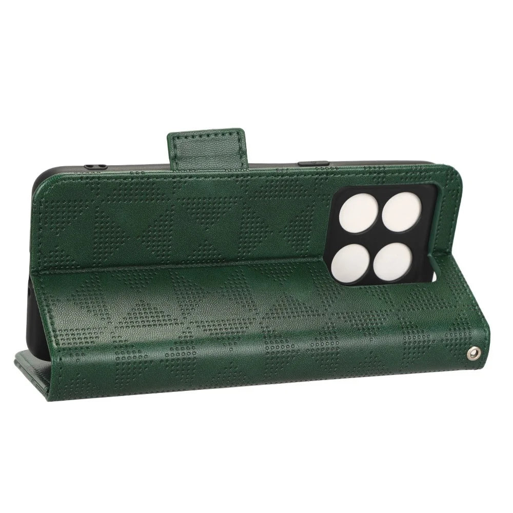 For OnePlus 10T 5G / Ace Pro 5G Triangle Pattern Imprinted Phone Case Foldable Stand Scratch-resistant PU Leather Wallet Cover with Strap - Green - 3