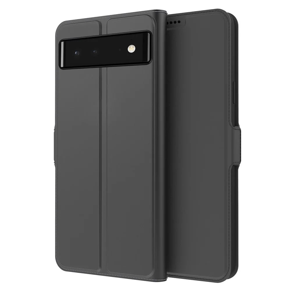 For Google Pixel 6 Drop-proof Magnetic Closure Phone Case Stand TPU + PU Leather Protective Folio Flip Phone Cover - Black - 1