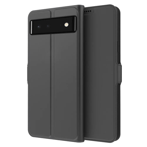For Google Pixel 6 Drop-proof Magnetic Closure Phone Case Stand TPU + PU Leather Protective Folio Flip Phone Cover - Black - 1