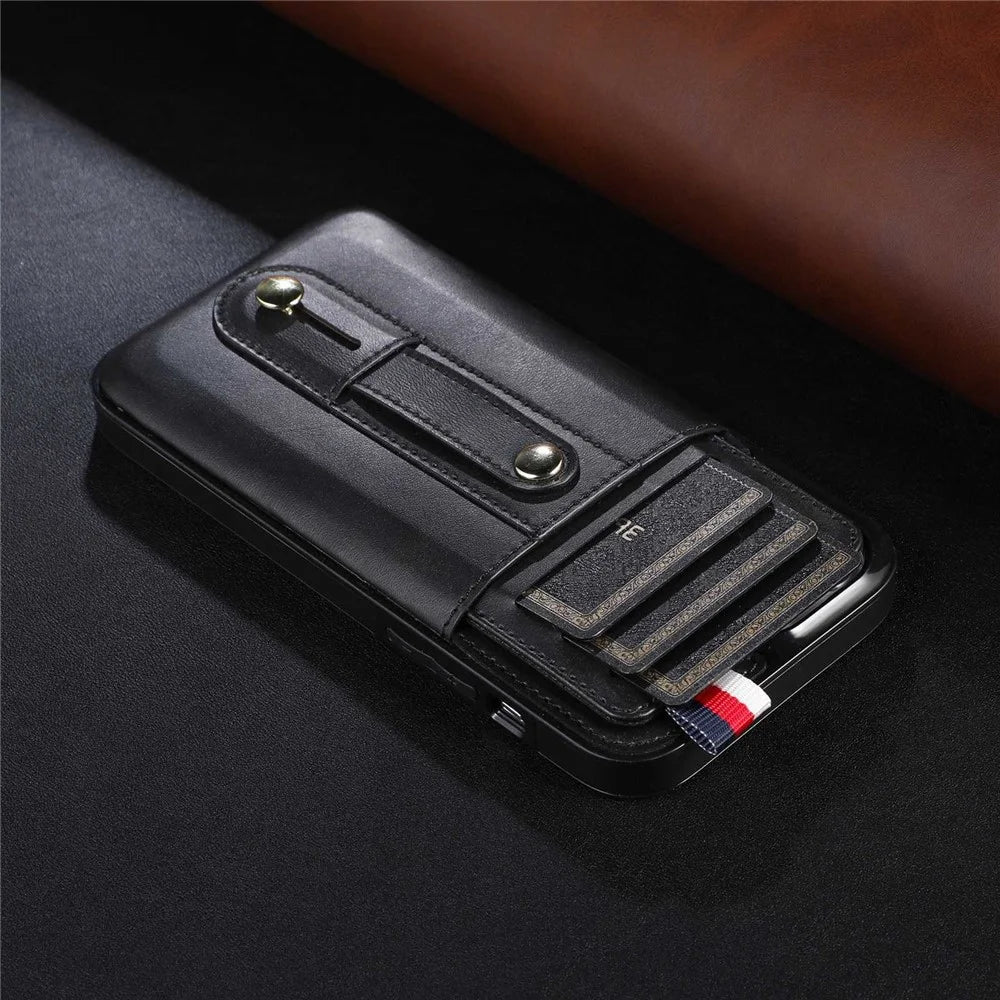 For iPhone 14 Pro Max 6.7 inch Card Slot Kickstand Protective Cover PU Leather Coated TPU Phone Case - Black - 3