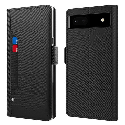 For Google Pixel 6a PU Leather +TPU Phone Case Makeup Mirror Ultra Slim Phone Flip Leather Cover with Card Slots - Black - 1