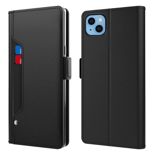 For iPhone 13 6.1 inch Makeup Mirror Anti-scratch Phone Case with Card Slot PU Leather+TPU Magnetic Closure Full Protection Phone Cover - Black - 1