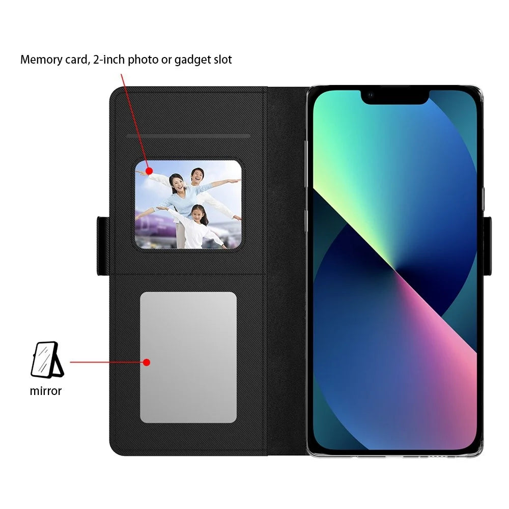 For iPhone 13 6.1 inch Makeup Mirror Anti-scratch Phone Case with Card Slot PU Leather+TPU Magnetic Closure Full Protection Phone Cover - Black - 3