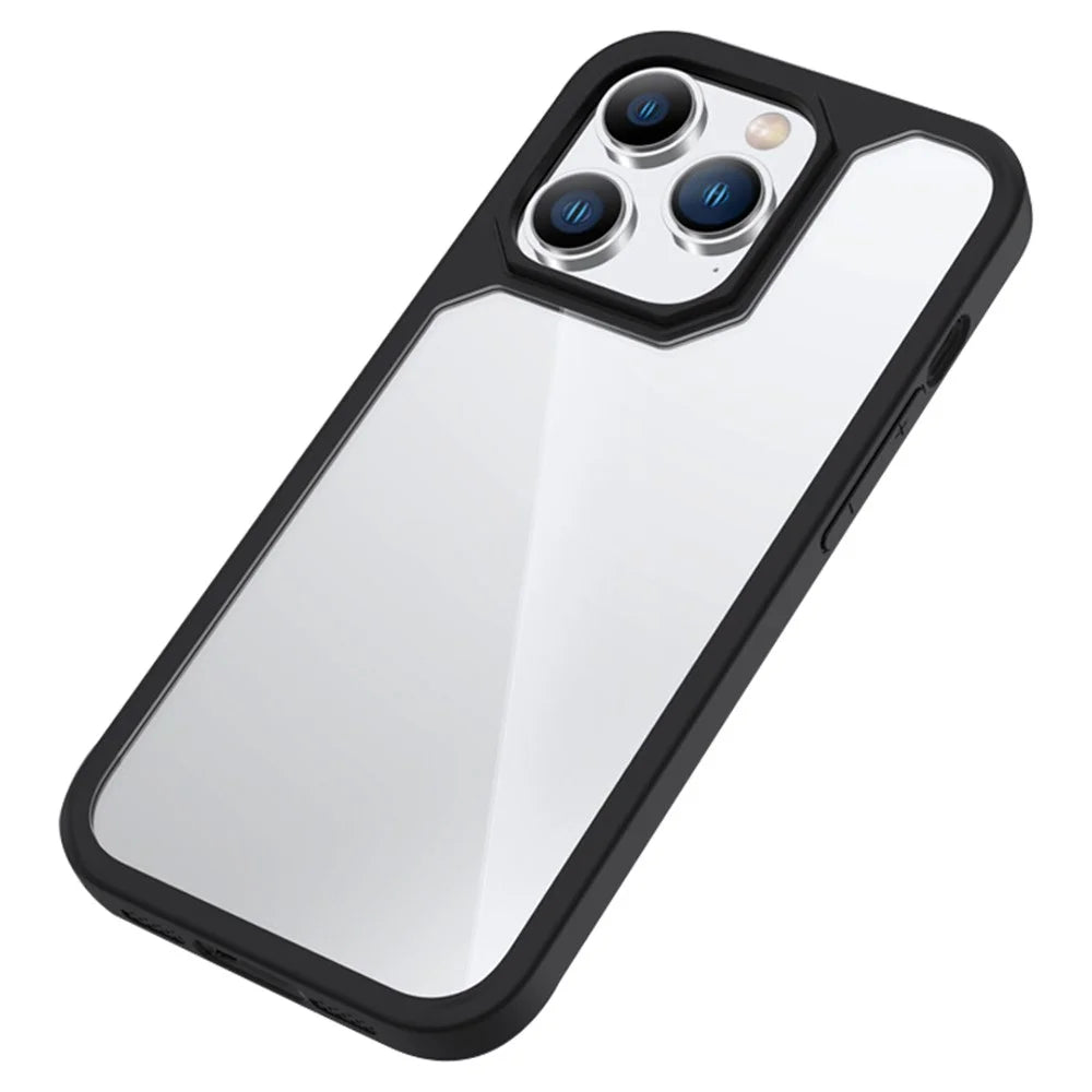 For iPhone 14 Pro 6.1 inch Four Corner Airbag Phone Cover with Push-pull Dust Plug Anti-fingerprint Matte TPU + Acrylic Hybrid Case - Black - 1