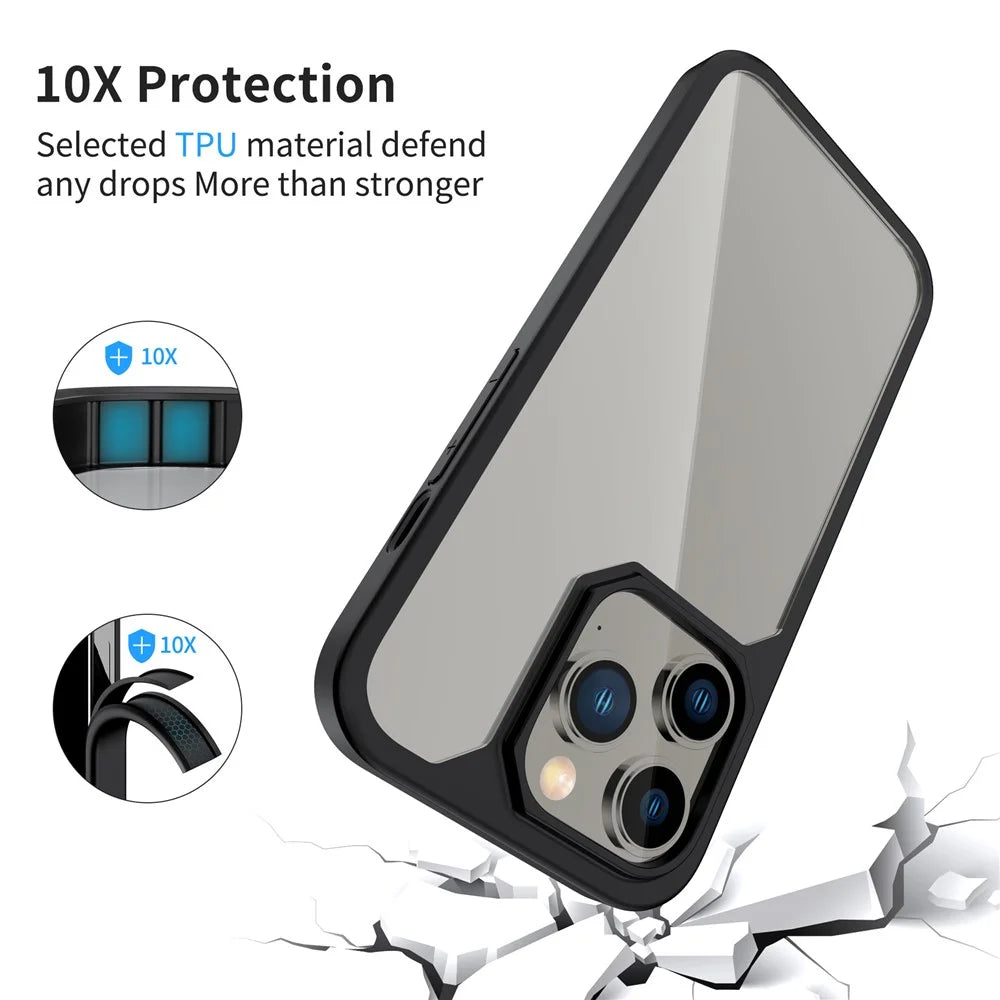 For iPhone 14 Pro 6.1 inch Four Corner Airbag Phone Cover with Push-pull Dust Plug Anti-fingerprint Matte TPU + Acrylic Hybrid Case - Black - 5
