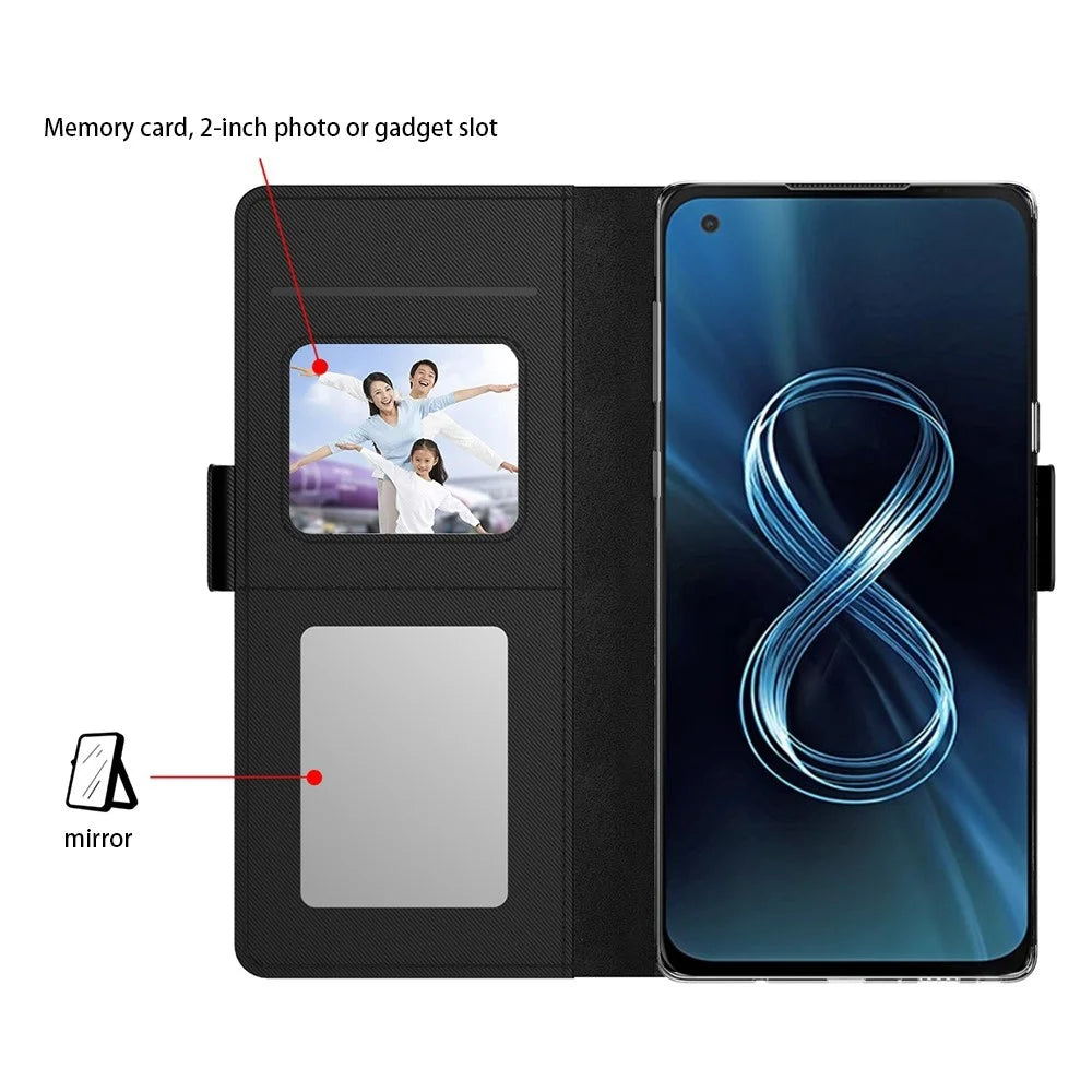 For Asus ROG Phone 5 Mirror Function Magnetic Closure PU Leather Phone Case Folio Flip Stand Card Holder Cover - Black - 3