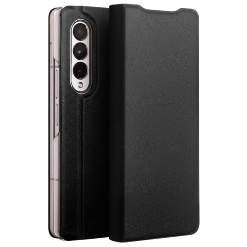 QIALINO For Samsung Galaxy Z Fold3 5G Genuine Leather Anti-Drop Phone Case Foldable Stand Card Holder Full Protection Cover - Black - 1