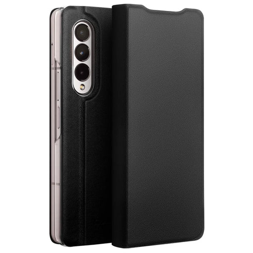 QIALINO For Samsung Galaxy Z Fold3 5G Genuine Leather Anti-Drop Phone Case Foldable Stand Card Holder Full Protection Cover - Black - 1