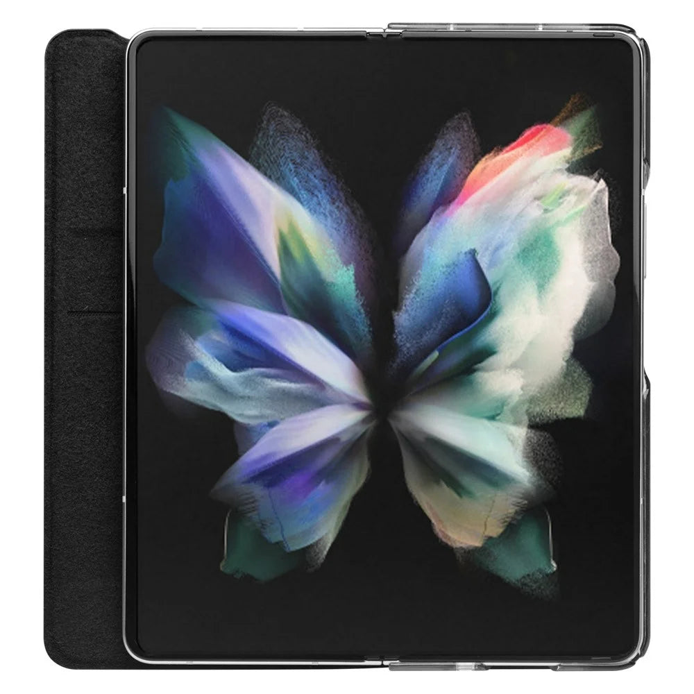 QIALINO For Samsung Galaxy Z Fold3 5G Genuine Leather Anti-Drop Phone Case Foldable Stand Card Holder Full Protection Cover - Black - 2