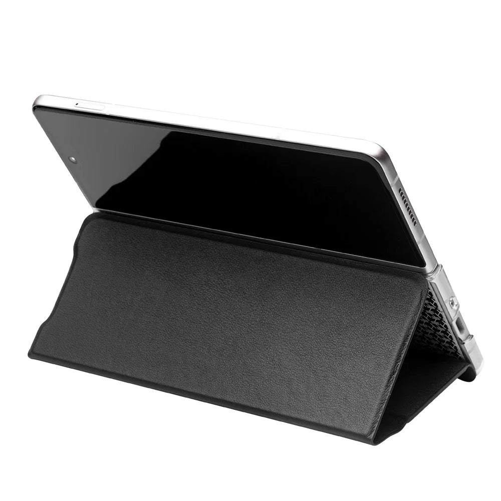 QIALINO For Samsung Galaxy Z Fold3 5G Genuine Leather Anti-Drop Phone Case Foldable Stand Card Holder Full Protection Cover - Black - 3