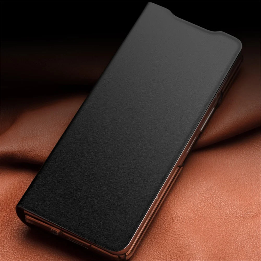 QIALINO For Samsung Galaxy Z Fold3 5G Genuine Leather Anti-Drop Phone Case Foldable Stand Card Holder Full Protection Cover - Black - 6