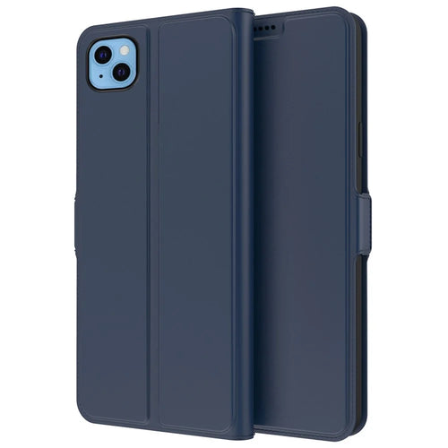 For iPhone 13 6.1 inch Anti-fall PU Leather Card Holder Phone Case Full Body Protection Double Magnetic Clasp Phone Cover - Blue - 1