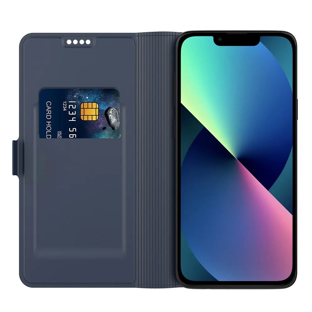 For iPhone 13 6.1 inch Anti-fall PU Leather Card Holder Phone Case Full Body Protection Double Magnetic Clasp Phone Cover - Blue - 2